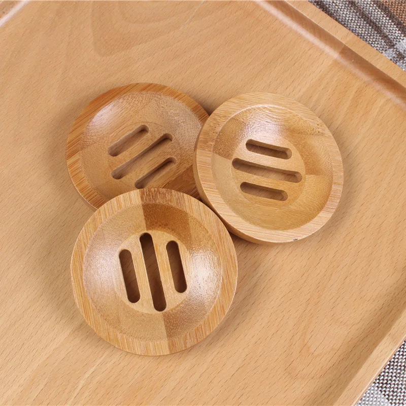 200pcs Round Bamboo Soap Dish Environmentally Friendly Natural Handmade Box Mini Bathroom Holder 8.2*1.3cm ni125