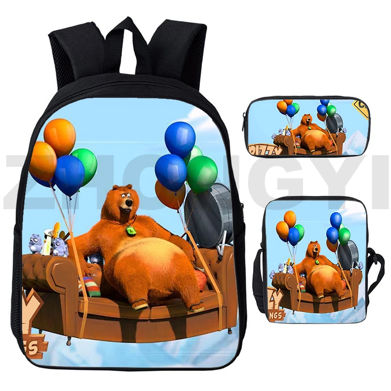 Grizzy and The Lemmings 3D Backpacks Cute Bear Print Pattern School Backpack 3 In 1 Fashion Casual Mens Bookbag Cartoon Daypack