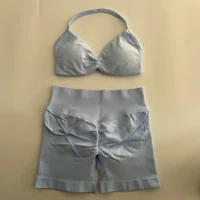 Yoga Gym Set Women Seamless Strappy Yoga Bra Top High Waist Workout Scrunch Shorts Sports Set Fitness Clothes Sportswear - Image 6