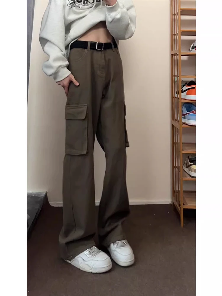 

American Retro Coffee Color Men's Jeans High Waist Slim Fit Spring Autumn Street Sle Workwear Wide Leg Pants Youth Trend