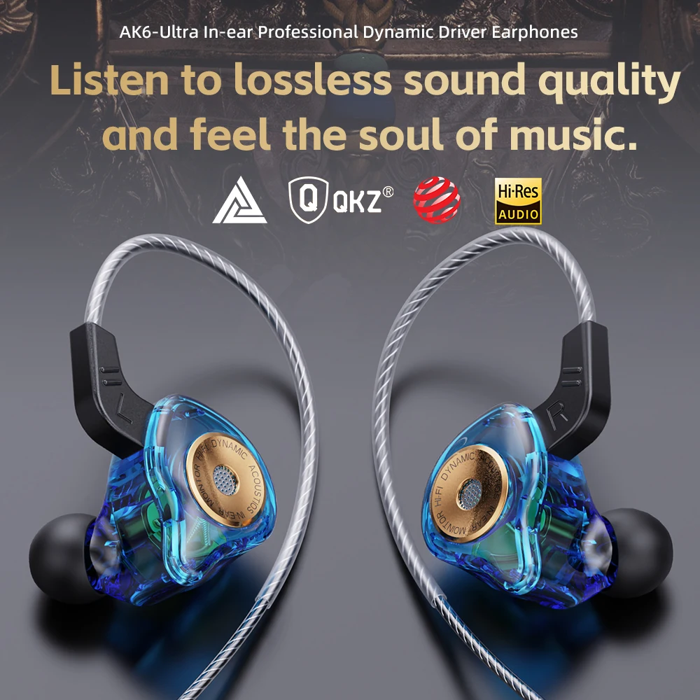 Original QKZ AK6Ultra HiFi Wired Earphone In Ear Monitor Headphone Bass Stereo Dynamic Headset Sport Race Earbuds 3.5MM With Mic