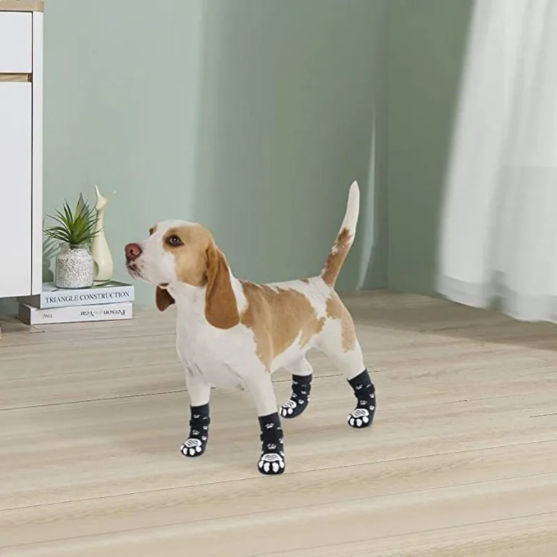 4pcs/set Anti Slip Dog Socks Dog Grip Socks with Straps Traction Control for Indoor on Hardwood Floor Wear Pet Paw Protector