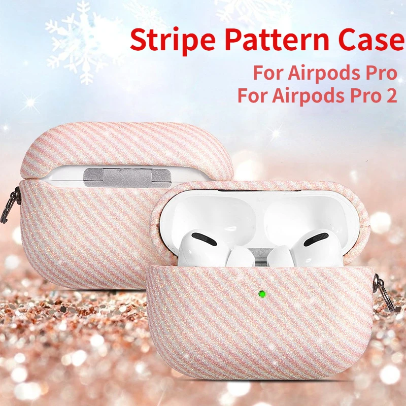 

Бриллиантовая блестящая кожа для планшетов AirPods Pro 2, планшетов AirPods Pro, чехол с рисунком в полоску, аксессуары для Bluetooth наушников с пряжкой