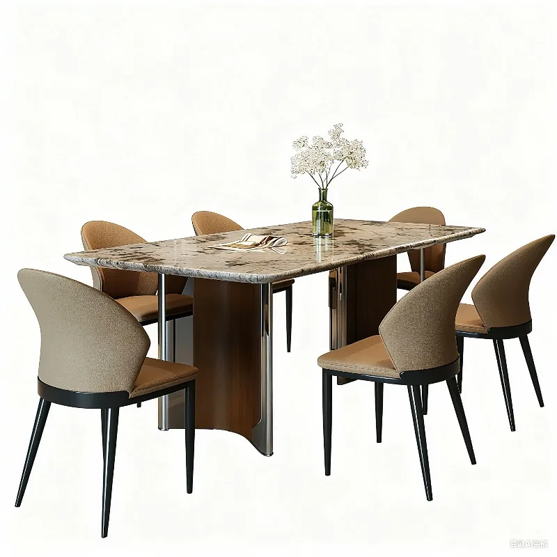 

Marble dining table and chair combination Italian light luxury household small apartment high-end dining table