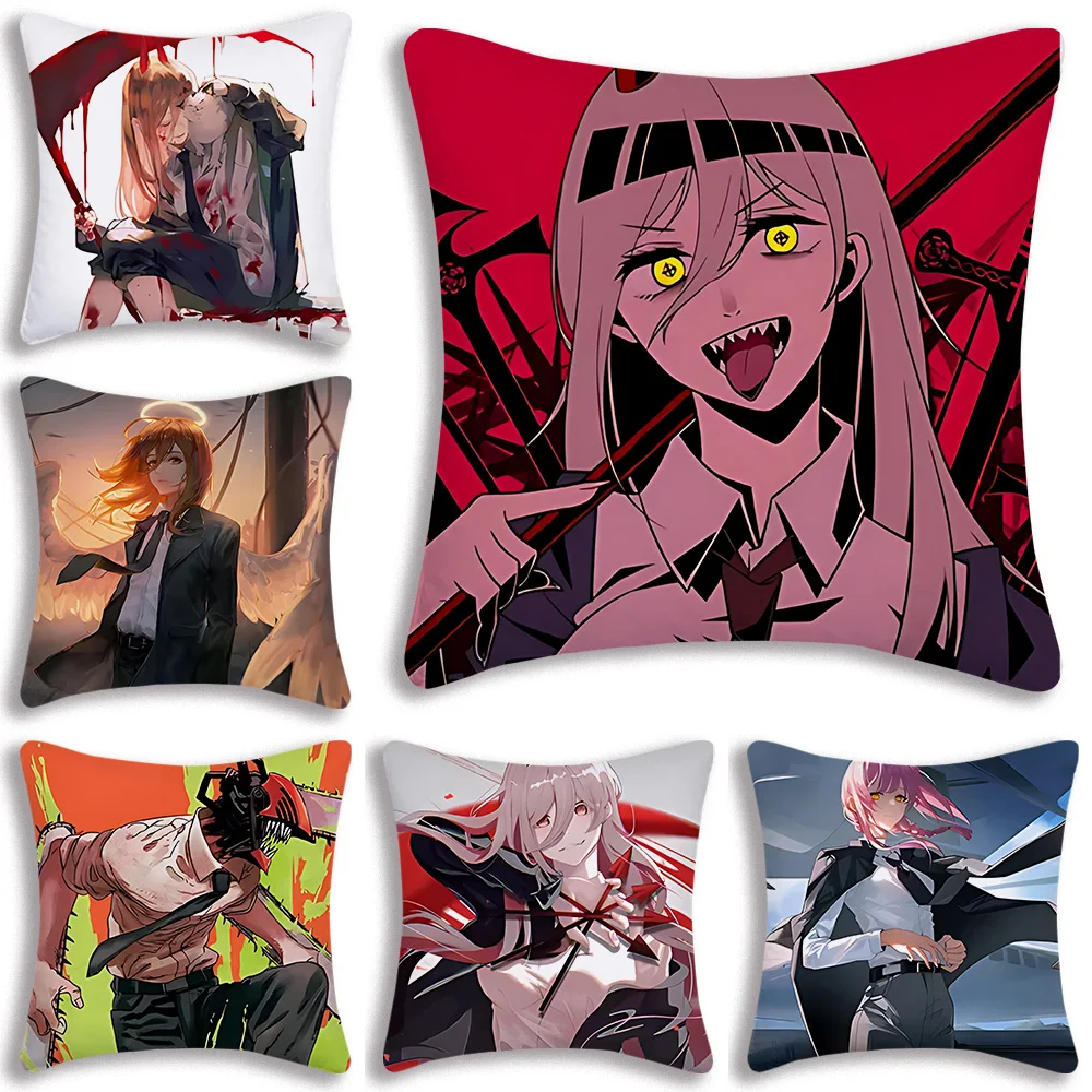 Chainsaw Man Anime Pillow Covers Cartoon Sofa Decorative Home Double-sided Printing Short Plush Cute Cushion Cover