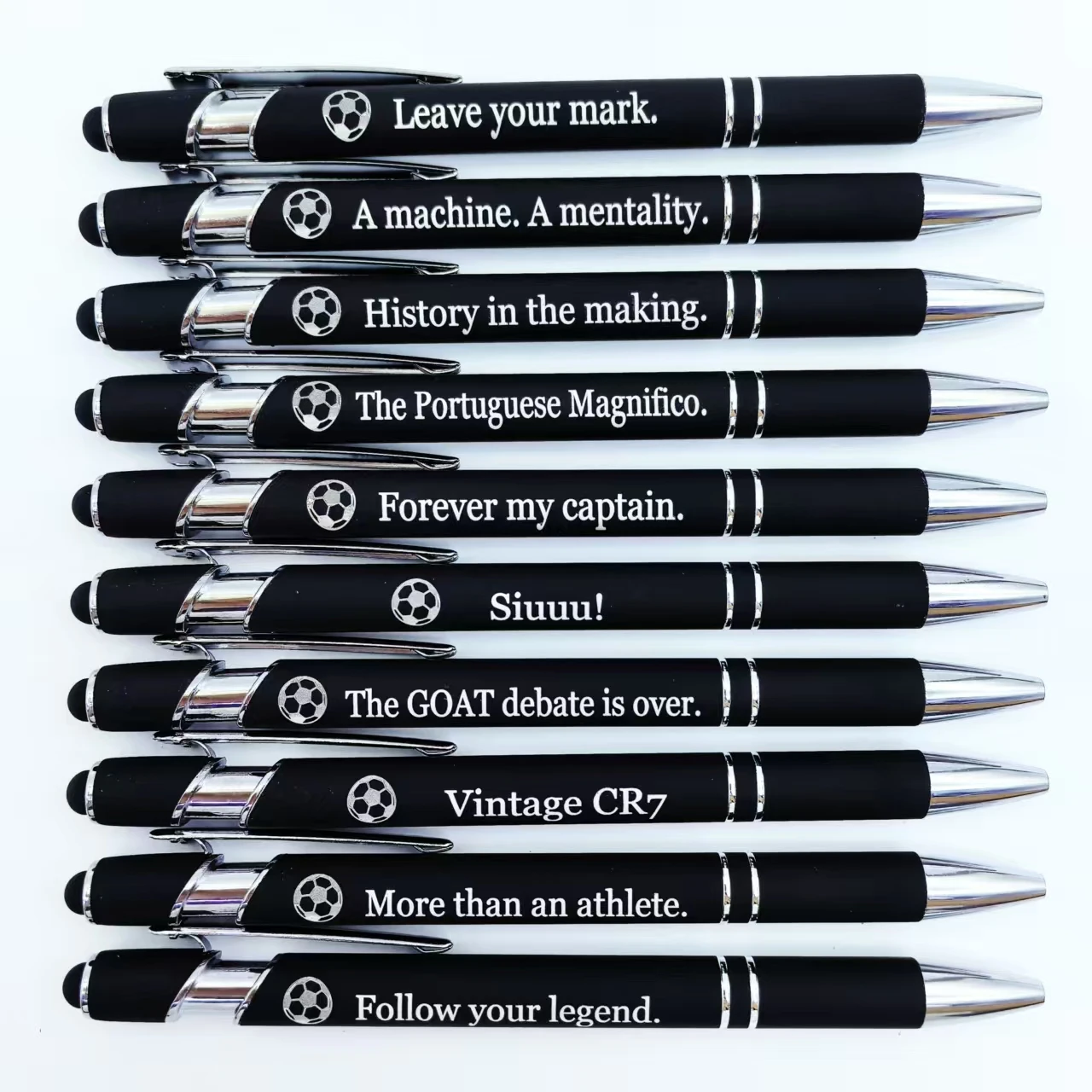 

10 pieces of football-loving engraved pens, fan phrases Ballpoint pens, press metal engraved gift pens
