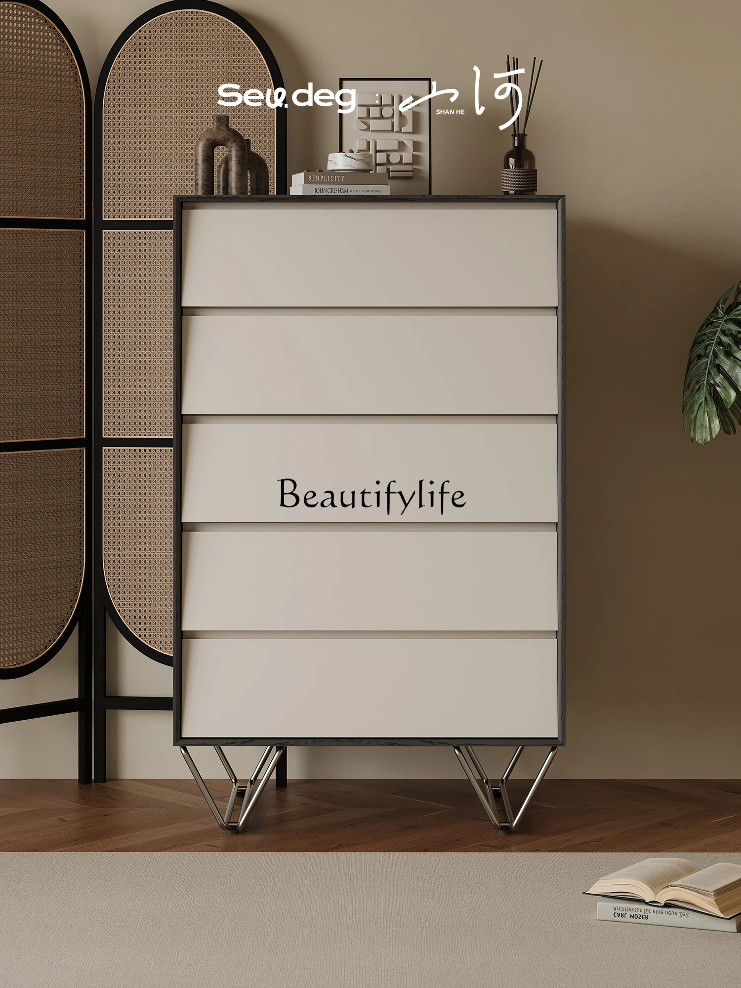 Modern Minimalist Chest of Drawers Locker French Cream Style Clothes Closet Bedroom Bed Art Storage Cabinet