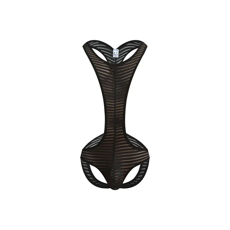 Sexy Men Undershirt Wrestling Singlet Open Butt Ice Silk Bikini Jumpsuit Suspender Underwear Tight One-Piece Seethrough Bodysuit