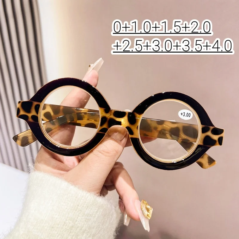 Retro Round Reading Glasses Men Women Fashion Leopard Presbyopia Eyeglasses Plus Diopter Anti-blue Light Eyewear 0+1.0+2.0+4.0