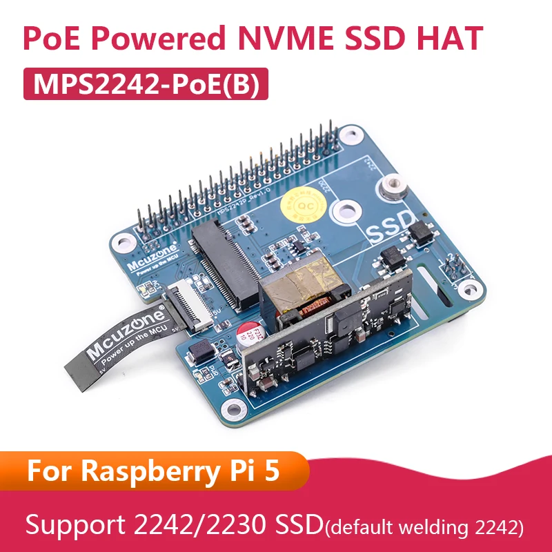 New MPS2242-POE(B) POE Powered NVME SSD HAT For Raspberry Pi 5 Support 2230/2240 SSD