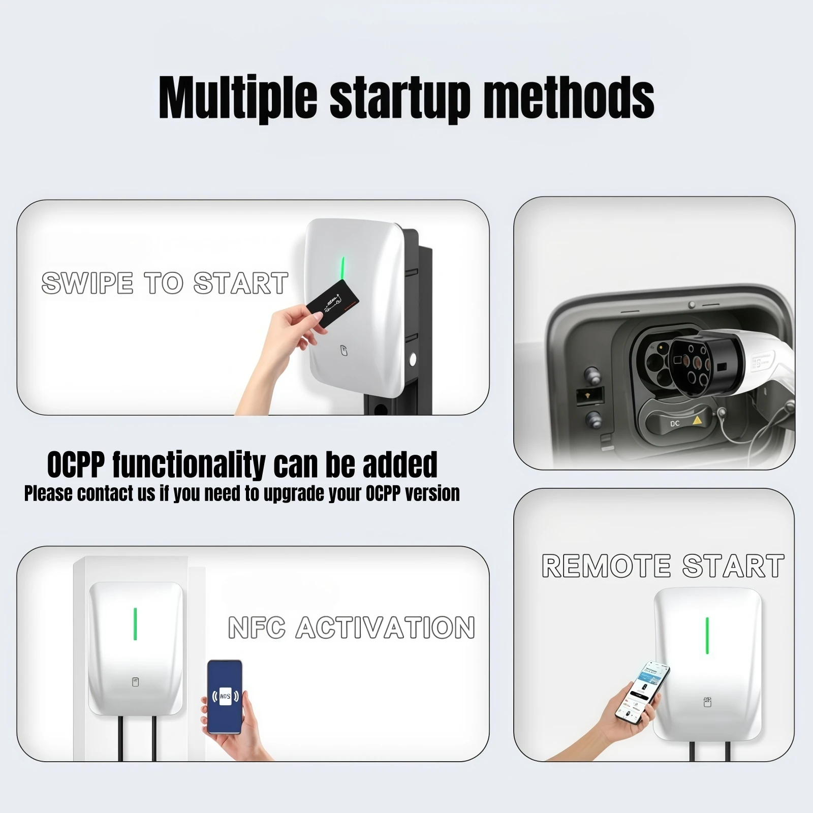 Electric Car Charger 22KW 11KW 7KW Wallbox 3Phase EV Charger Type2 IEC62196-2 Type1 J1772 Socket 5M Cable with Cards APP