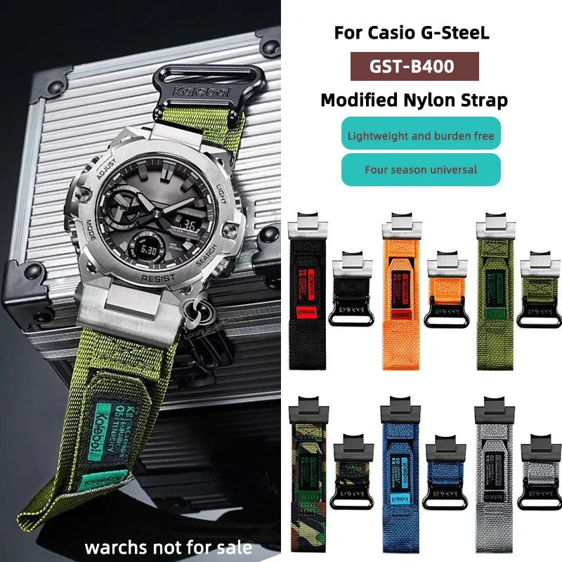 

2025 new modified GST B400 Nylon strap stainless steel metal adapter+watch band for Casio G-SteeL GST-B400 Wrist band Bracelet