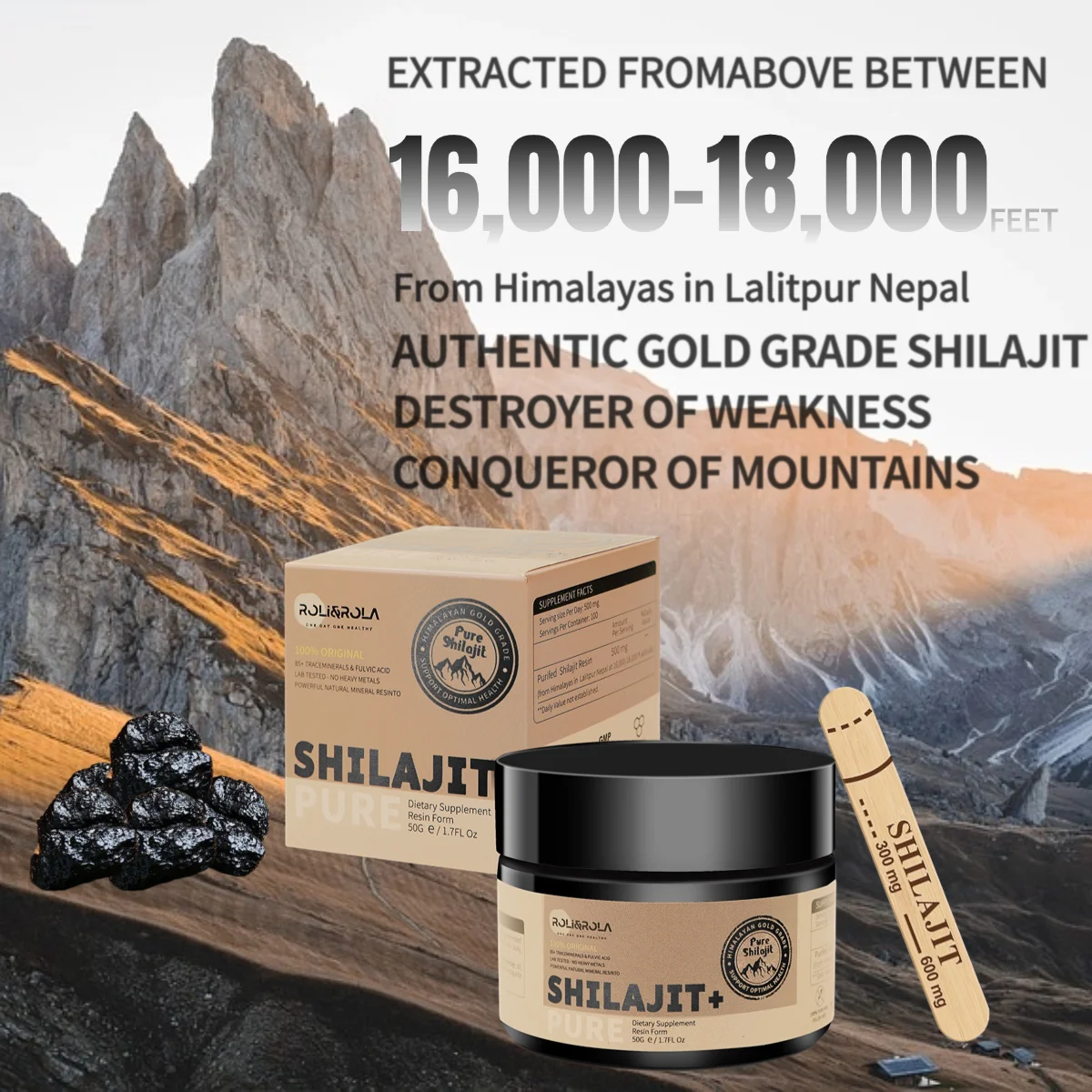 

ROLI&ROLA, 3/6 упаковок * 50 г, чистая смола Shilajit с 85 + следочными минералами, съедобная пищевая добавка с первозационной кислотой для мужчин и женщин