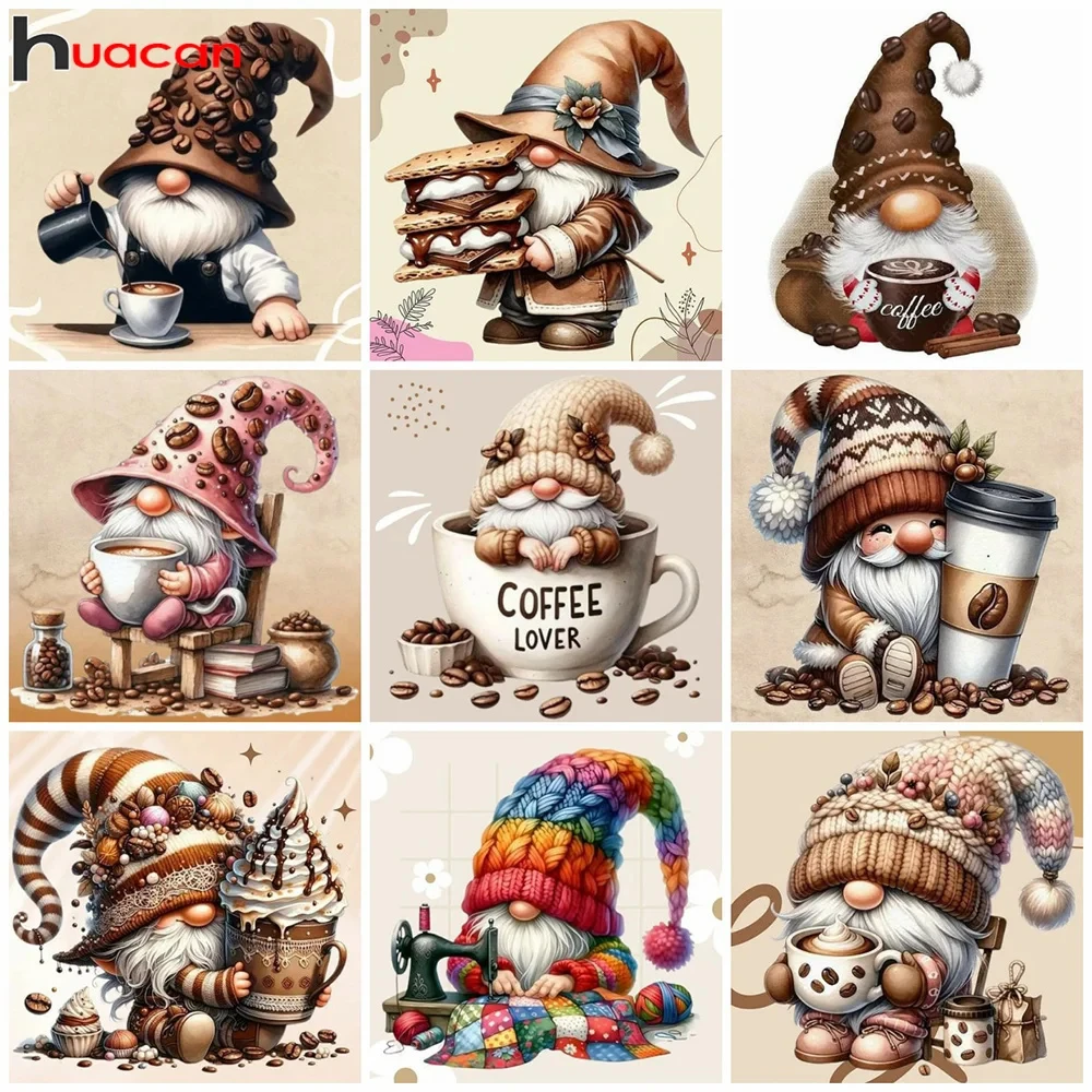 Huacan 5D DIY Diamond Painting Gnome Complete Kit Full Drill Mosaic Coffee Cup Art Home Decoration Rhinestone Pictures