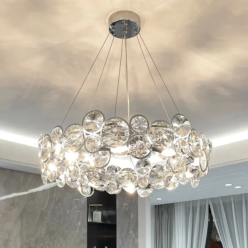 

Modern Luxury K9 Crystal Chandeliers Ring Chrome Lustre Cristal Ceiling Pendant Lamp Fixtures Living Home Decoration Lighting