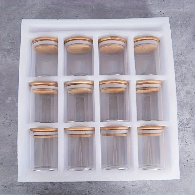 12pcs Glass Spice Jars with Bamboo Lids Empty Seasoning Jars pepper Salt Sugar 8oz Airtight Spice Containers with Black Labels