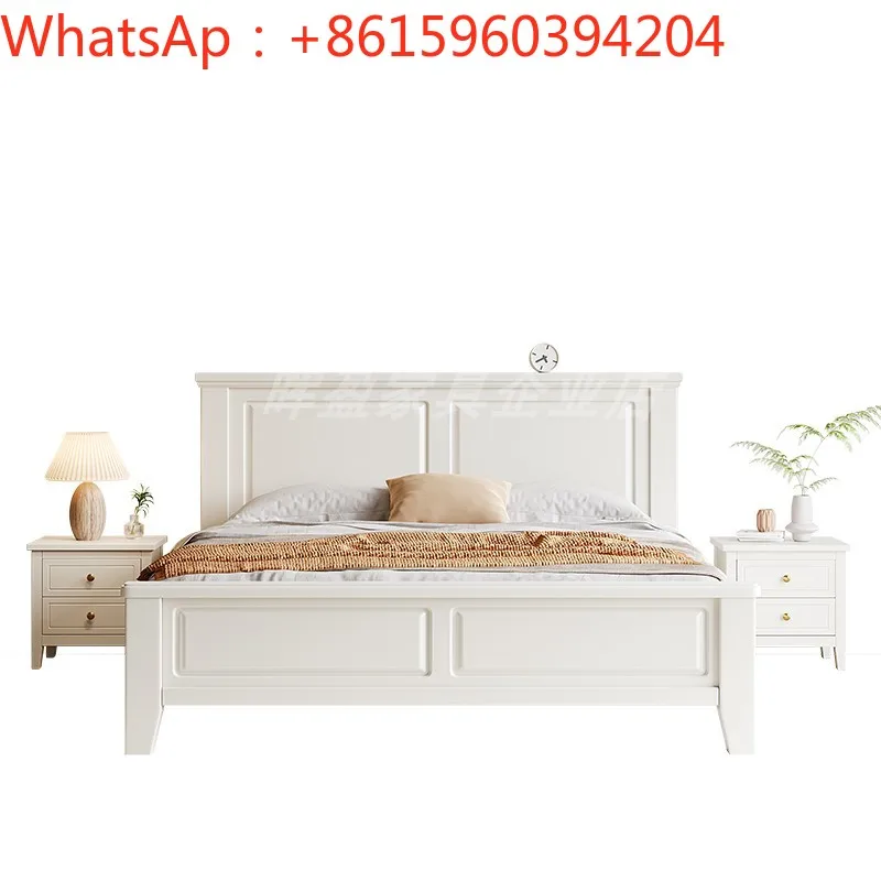 Nordic white solid wood bed  modern simple 1.8m double  1.5m light luxury  master room high box storage