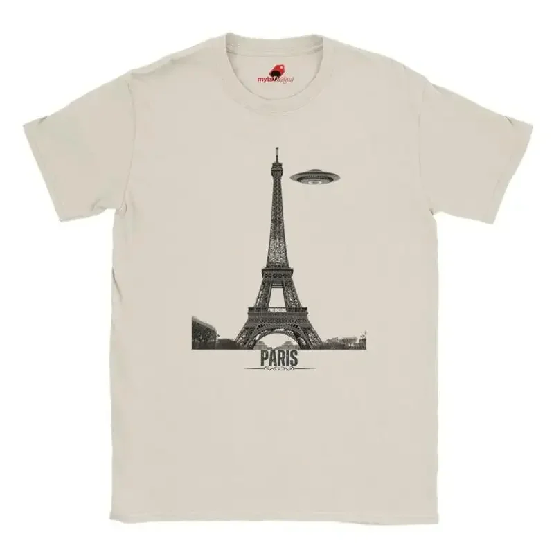 Paris T Shirt Iconic Eiffel Tower Space Ship Soft Casual