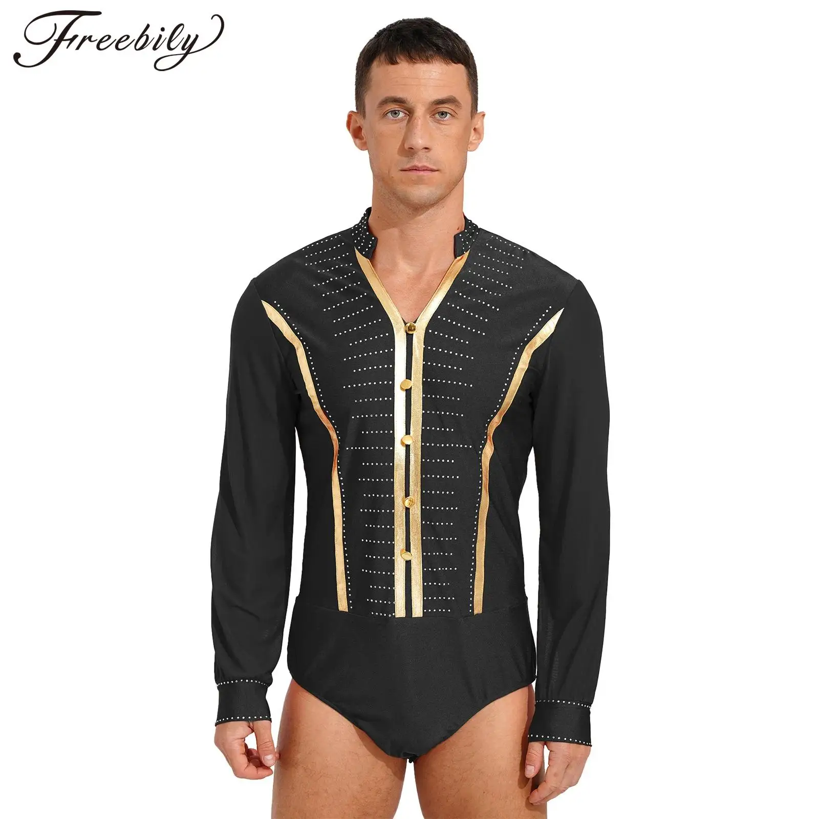 Uomo latino Dance top body body maniche lunghe latino Tango Rumba Dance Shirt Professional Competition Performance Dancewear