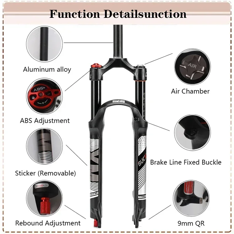 BUCKLOS Suspension Bike Fork 26 27.5 29 Inch MTB Fork Rebound Adjustment QR 120mm Travel Manual/Remote Bicycle Forks Tapered