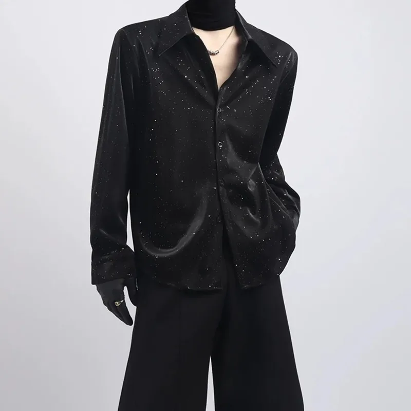 Gypsophila Sequined Shirt Men's Korean Style Handsome Street Casual Long-sleeved Shirt Trendy Brand Fashion Y2K Men's Clothing