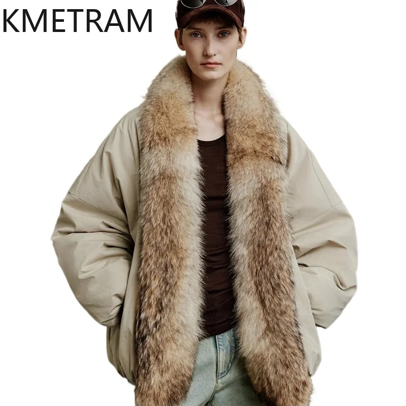 

KMETRAM White Goose Down Jacket Woman Wolf Fur/muskrat Collar Parka Women Clothing Puffer Jackets 2025 Winter Outerwears шуба