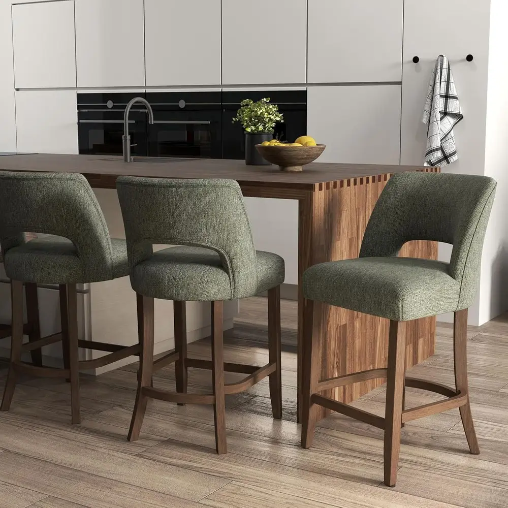 Bar Stools Set o 2, 26" Upholstered Counter Height Bar Stools, ern Counter Stools with Wood Legs or Kitchen Island Dining Room B view 3