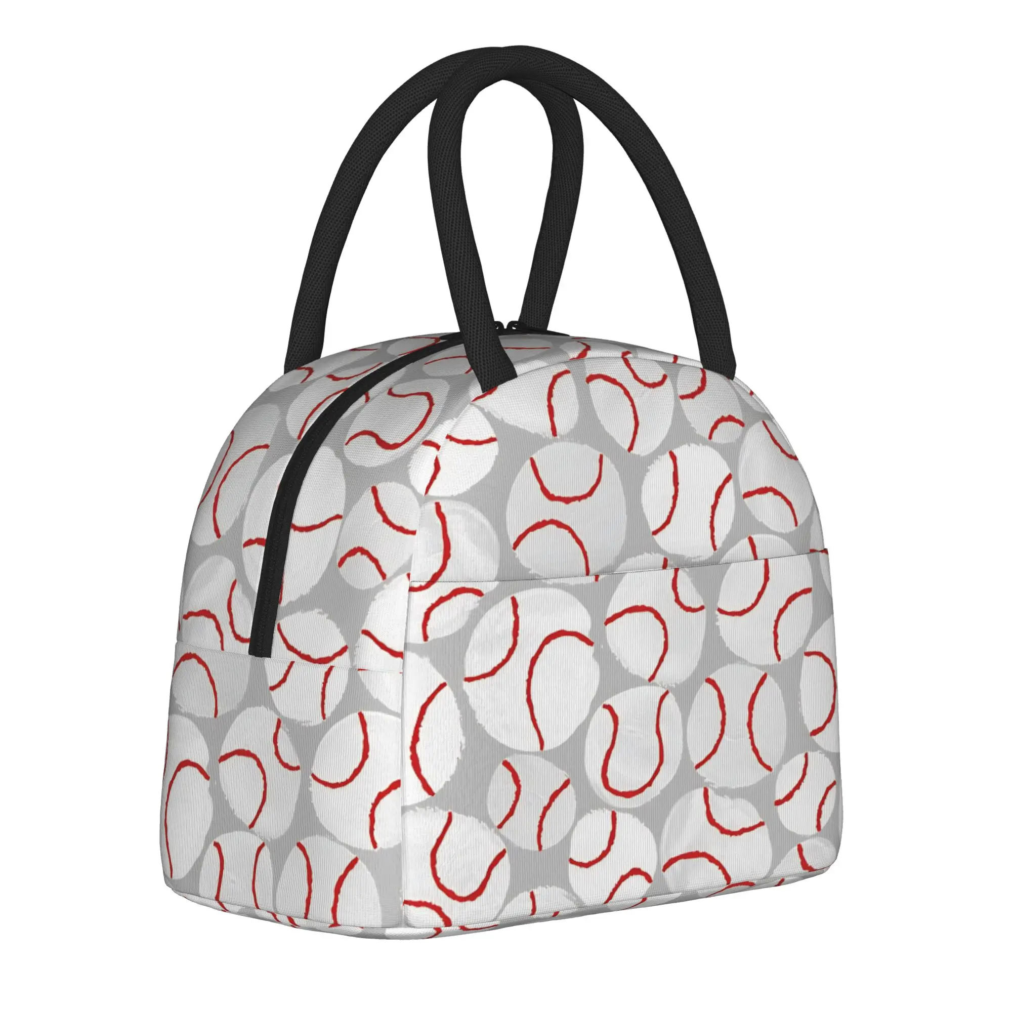 Painterly Red Stitching Baseball Insulated Lunch Bag Thermal Bag Reusable,Meal Container  Leakproof Lunch Box Tote College