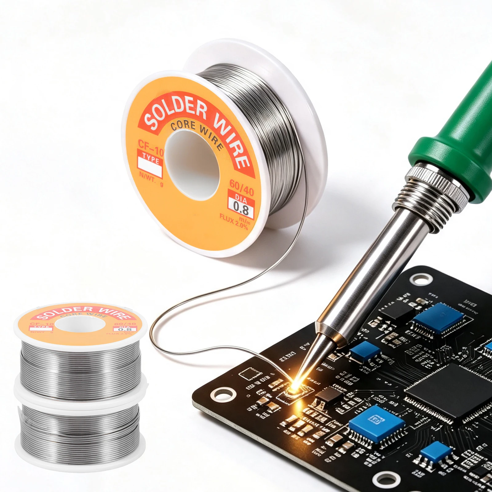 2 Rolls Solder Wire Sn60Pb40 Rosin Core Tin Lead Solder 0.6mm 0.8mm For Electronics PCB Repair DIY Soldering