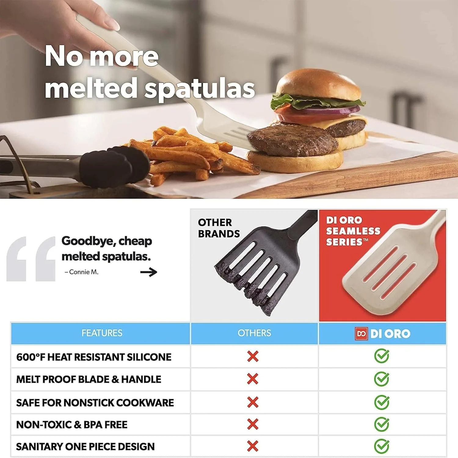 Silicone Flip Scooter Set - For Non stick Cookware -600 ° F Heat Resistant Bisphenol A (4 pieces, Clay)