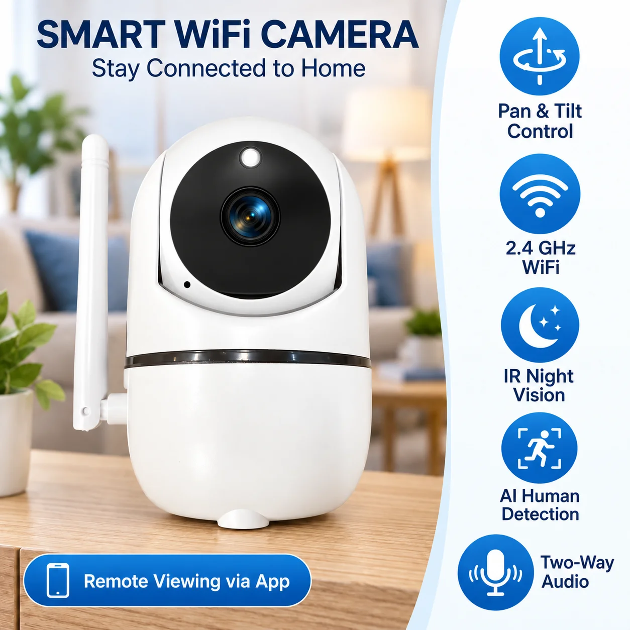 PTZ WiFi Camera AI Human Detection Tracking IR Night Vision Two Way Audio Siren Alarm 2.4G Wireless Security Camera App Remote