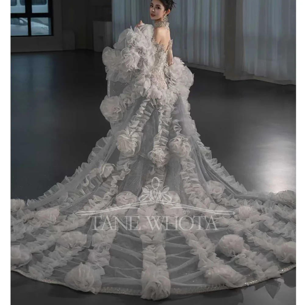 Customizable Sweetheart Off-Shoulder Wedding Dress Beading Crystal Sequined Tassel Sheath Style Boda Vestido De Novia