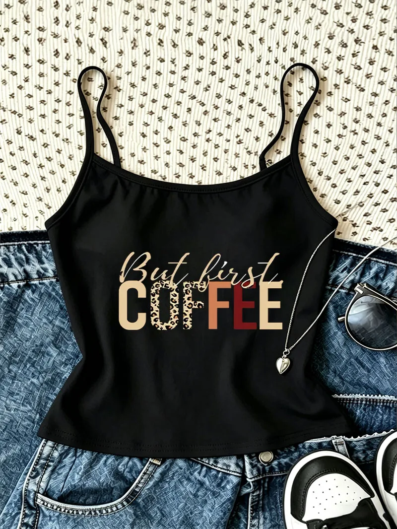 Graphic Coffee Letter Print Retro Grunge Camisole Top Casual Crop Top Vest Spring Summer 2000s Women'S Tank Top