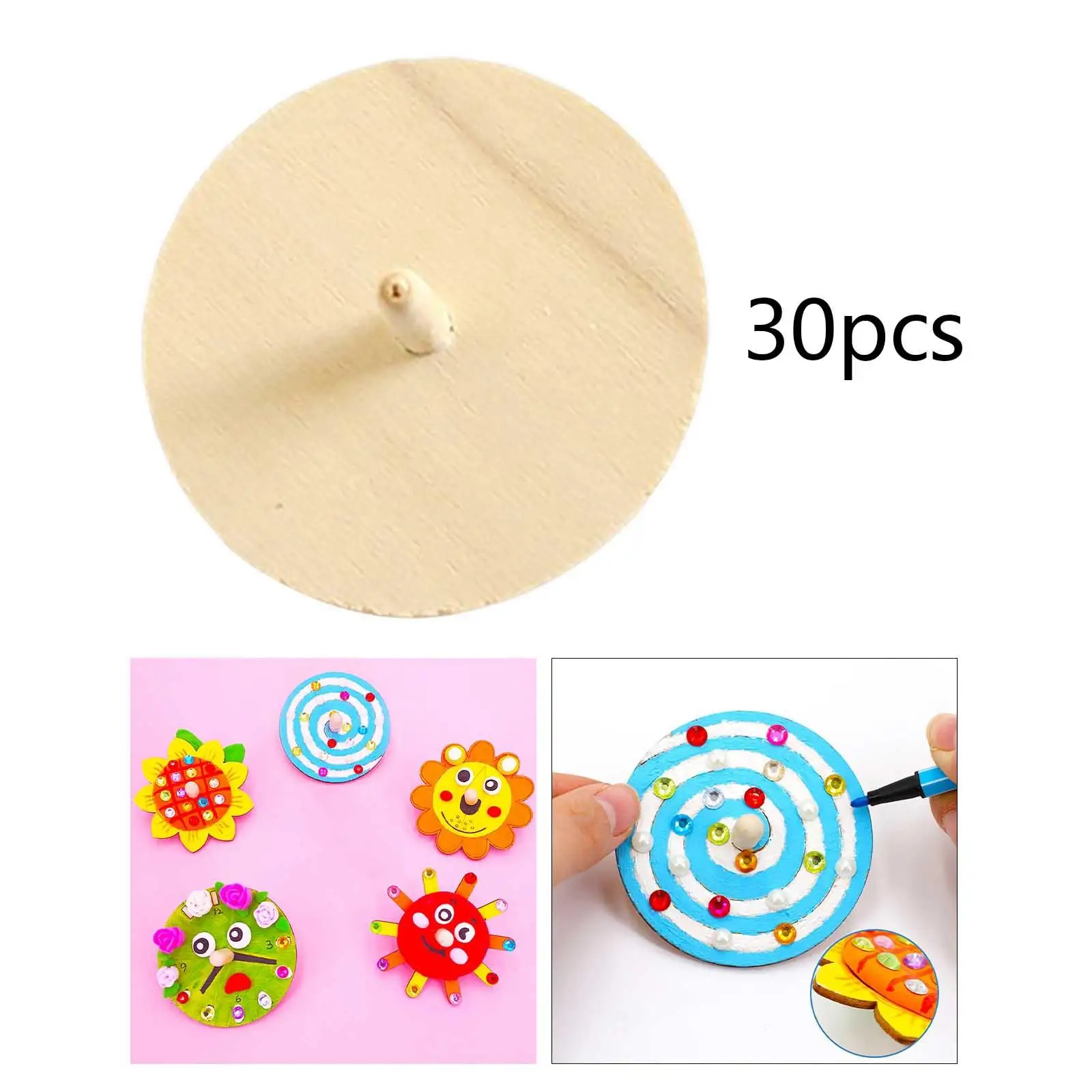 30Pcs Unfinished Wooden Top, Gyro Toys, Kids Funny Gyroscope