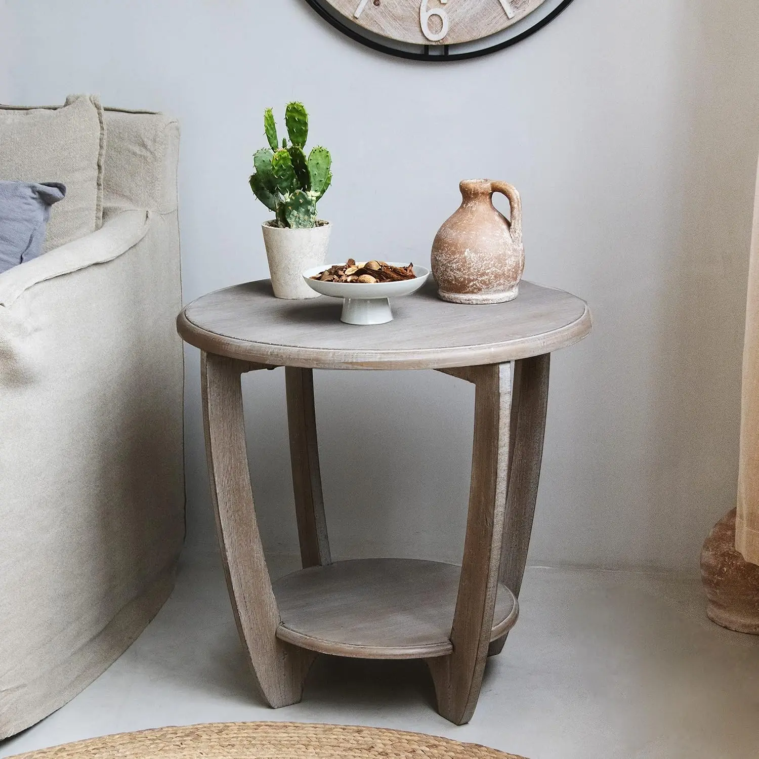 Rustic Farmhouse end Table with Storage Shelf, French Country Accent Side Table for Family, Dinning or Living Room, Small Spaces