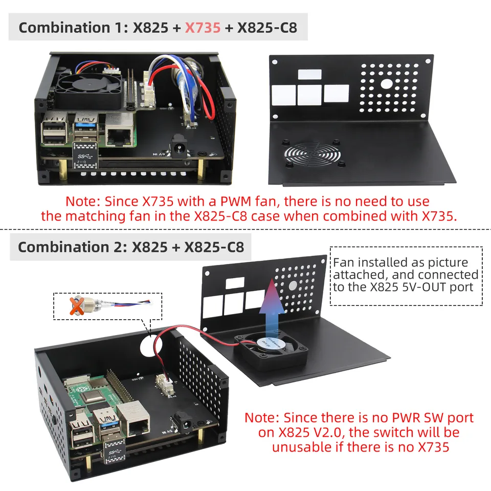 Geekworm X825 V2.0 Carte Extension SATA 2.5" Pour Raspberry Pi 4 – USB 3.1 UASP
