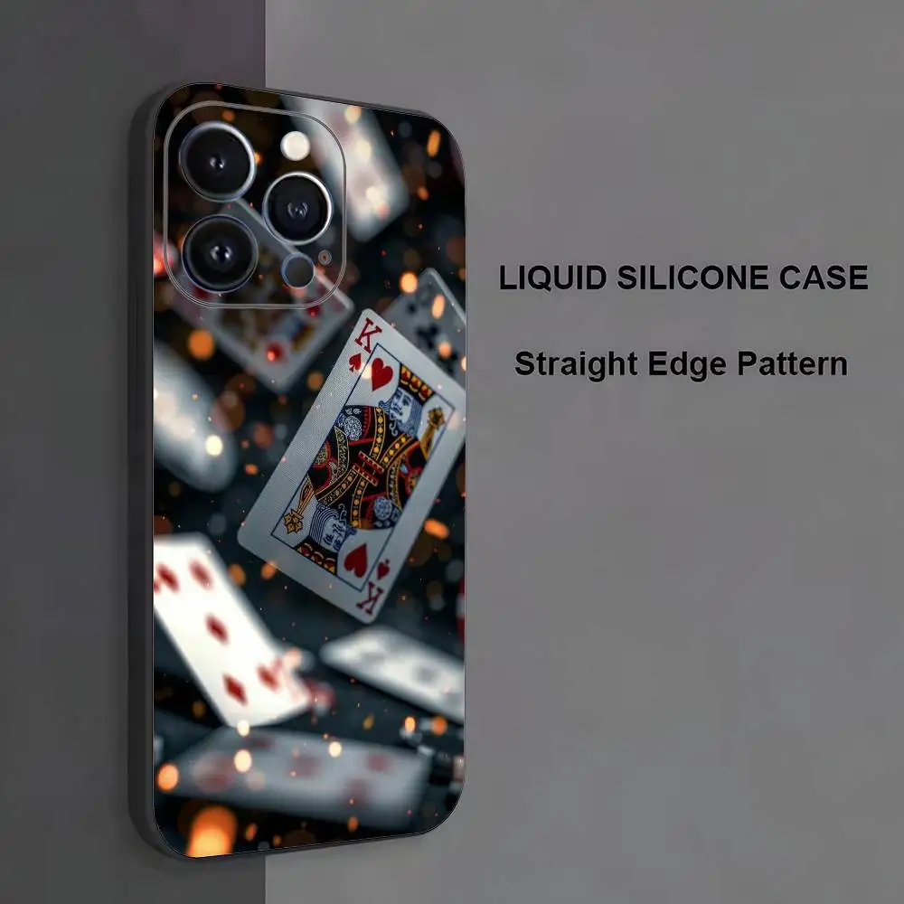 Poker Phone Case For iPhone 17,16,15,14,13,12,11 ,Pro Max,XS,X,XR,SE,Mini,8,7,Soft Silicone Black Cover