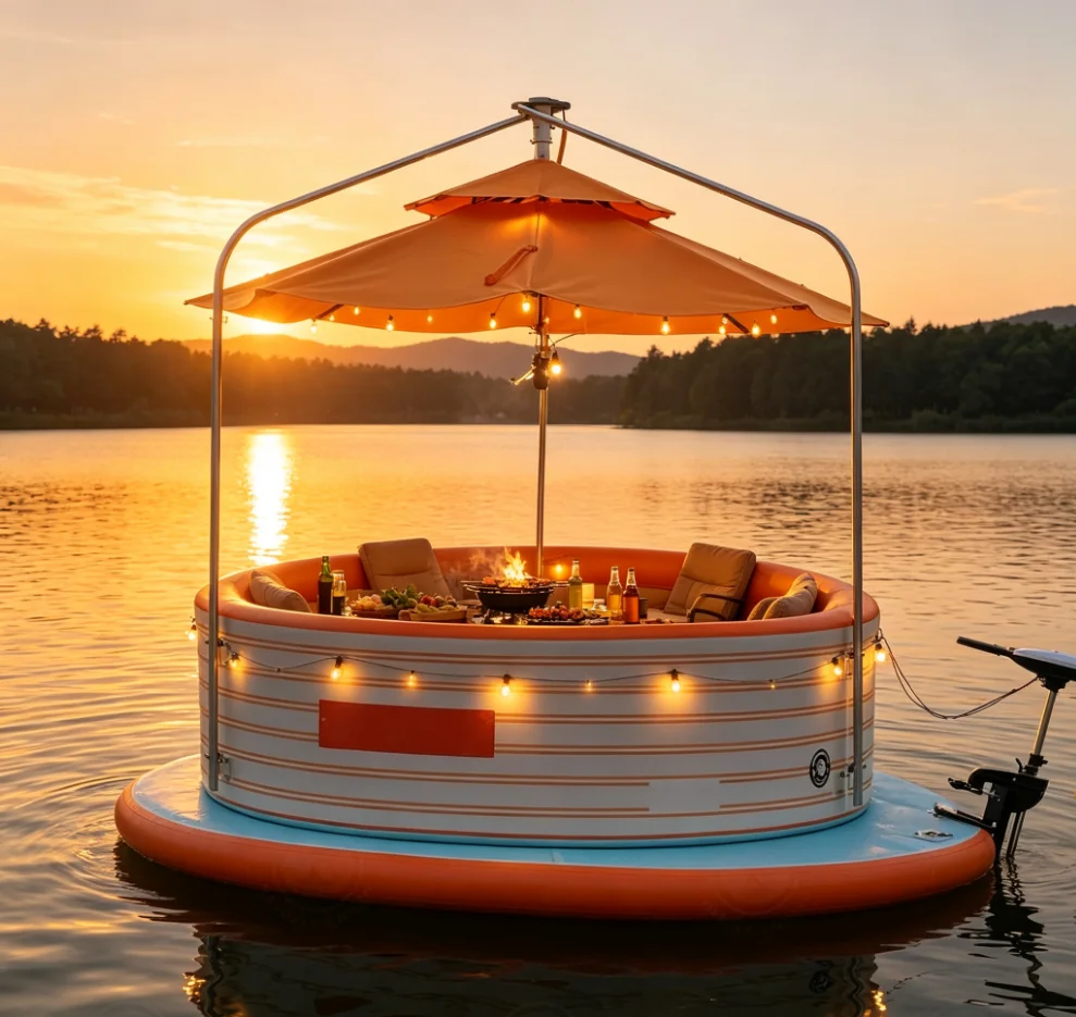 Water BBQ Party Entertainment for Lake Resort Fast Inflate Lightweight Structure for Family Vacation Groups