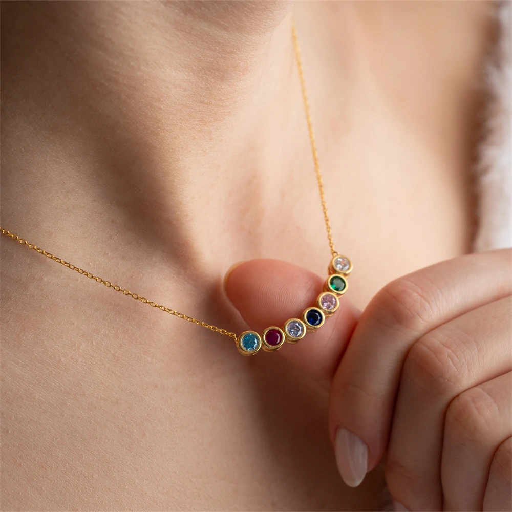 Wiele Birthstones naszyjnik stal nierdzewna na zamówienie biżuteria rodzinna spersonalizowany kamień szlachetny wisiorek złoty kolor Choker łańcuszek