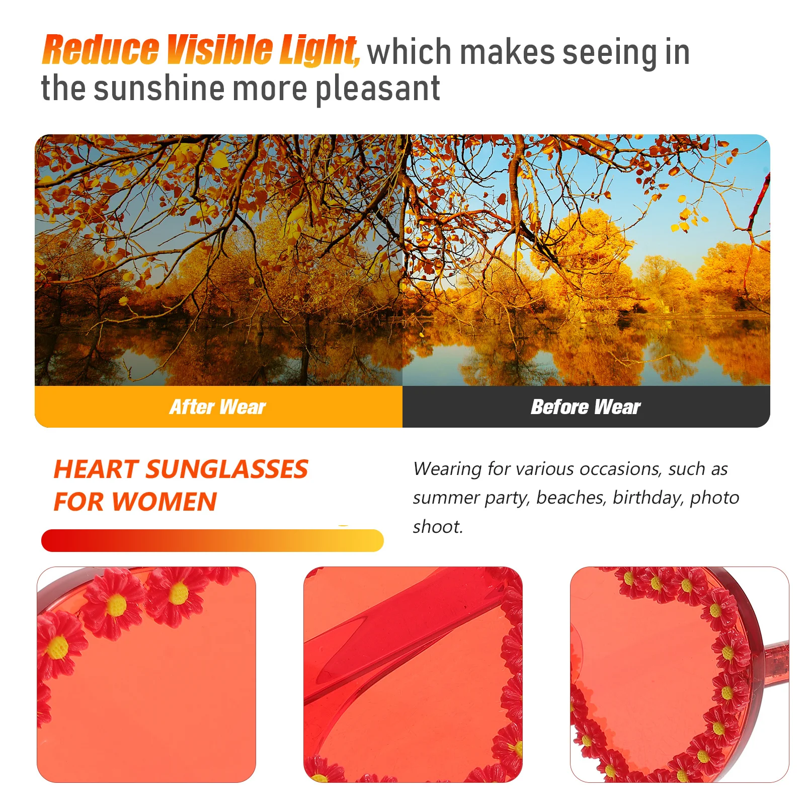 

1pc Red Heart Shaped Sunglasses For Women Fashion Uv Protection Lightweight Durable Outdoor Beach Party Accessories