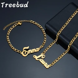 Treebud-Ensemble de bijoux en acier inoxydable pour hommes et femmes, plaque signalétique personnalisée, pendentif punk, nom personnalisé, cadeaux de bijoux