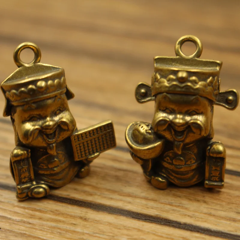 Brass God of Wealth Abacus Metal Figurine God of Wealth Yuanbao Decorative Figurines Keychain Pendant  Accessoires Miniatures