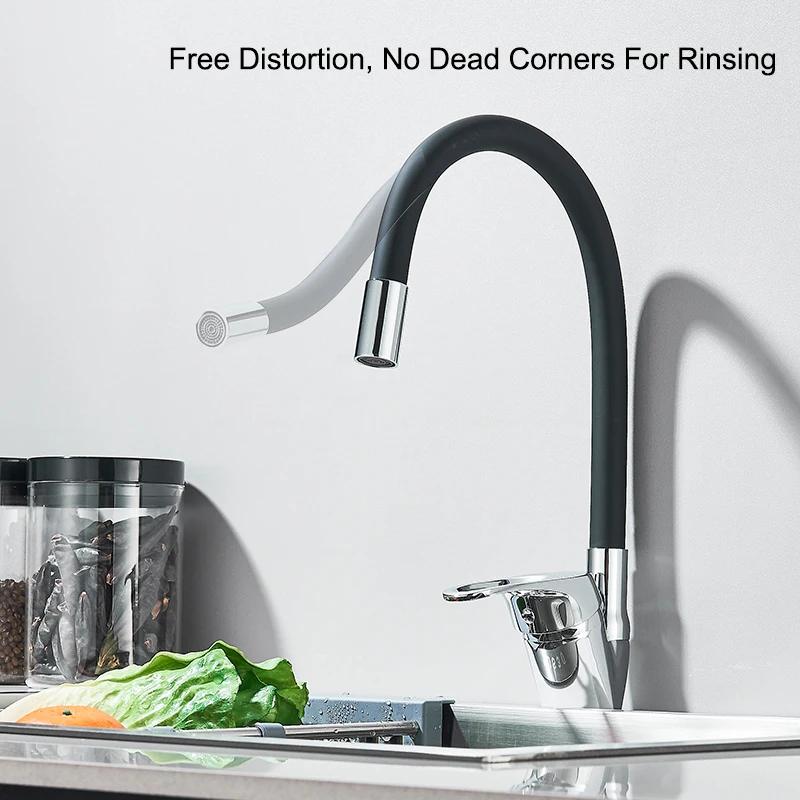 Black/Chrome Kitchen Sink Faucet Freely-Rotating Hose Multi-Mode Spout Wall Mount Cold Hot Water Mixer Kitchen Washbasin Tap