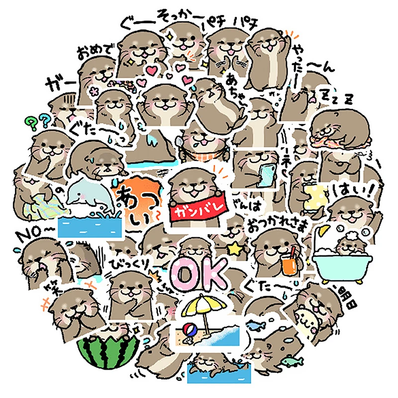 Little Otter Cartoon Stickers, Pacote de Expressão Animal Bonito, Ins Wind, Crianças Colar Materiais Decorativos, Conta Mão Kawaii