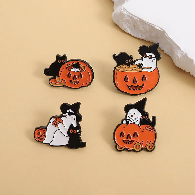 مخيف اليقطين شبح القط الأسود الإبداعية المينا دبابيس لحقيبة الظهر قبعة وشاح هالوين الإبداعية المعادن التلبيب شارات الهدايا #6