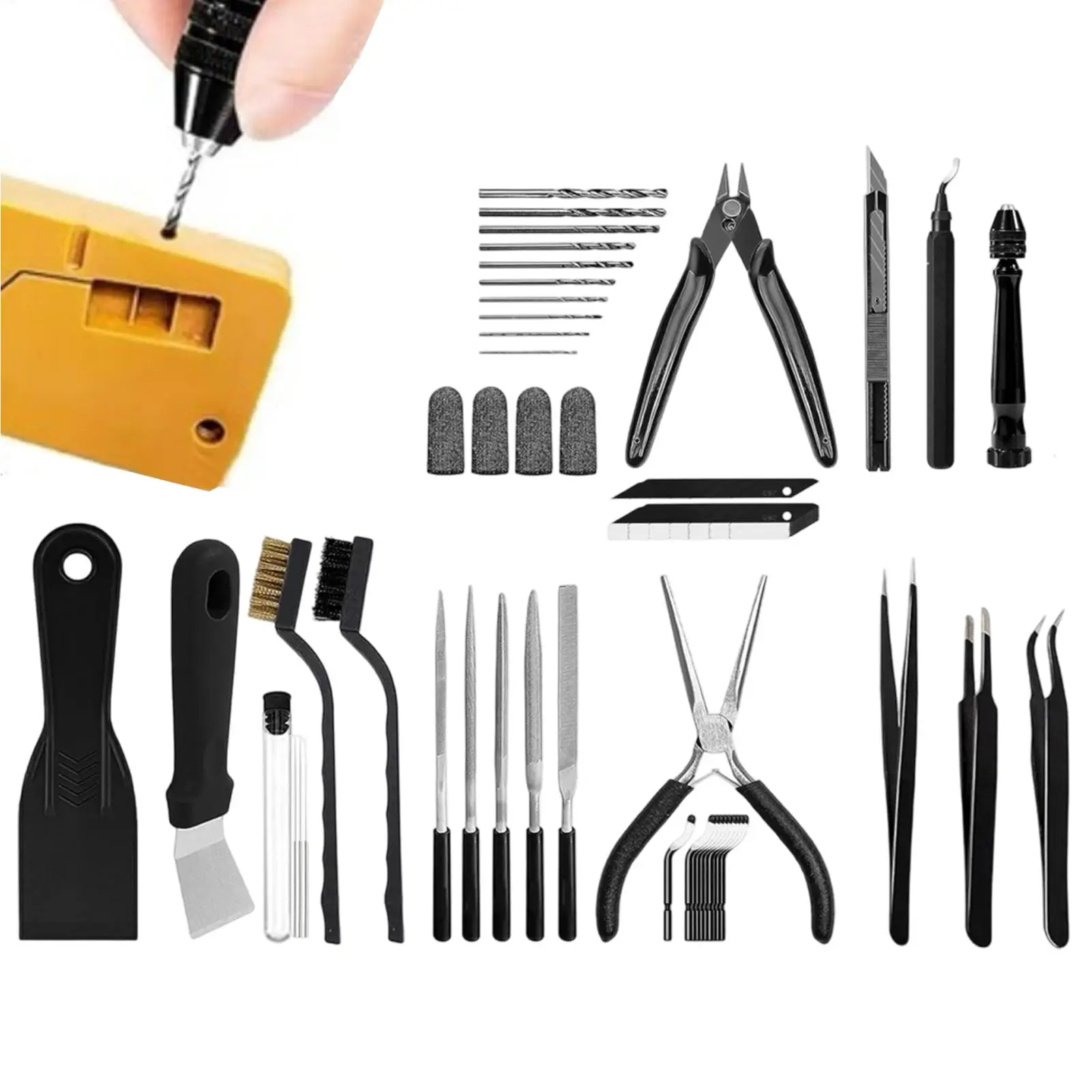 62pcs 3D Printer Tool Kit Trimming Knife Scraper Pliers Deburring Kit Post-Processing Supplies Complete Drilling Deburring Tool