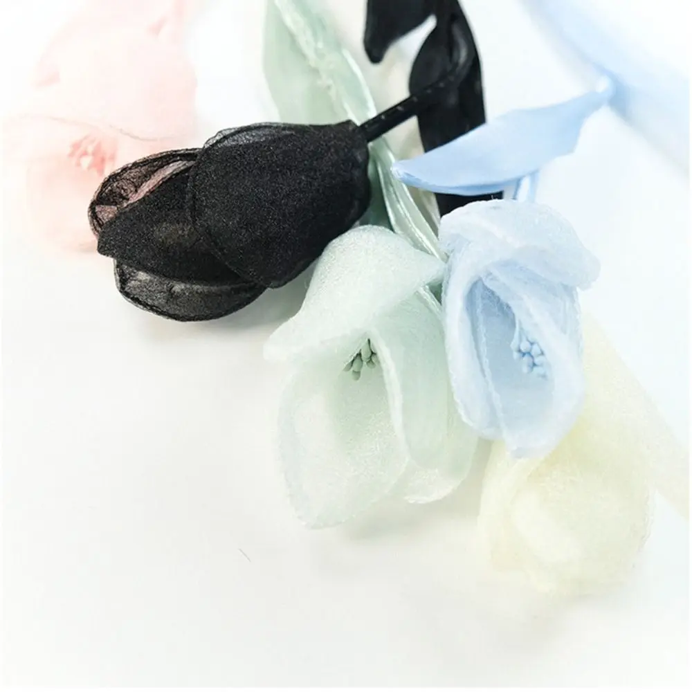 5 Pcs Gauze Cloth Fabric Flower Fashion Solid Color Lightweight Decoration Applique Flexible Tulip Clothing Patch Sweater