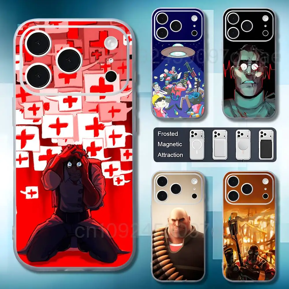 T-Team F-Fortress 2 Phone Case For iPhone 15 16 12 14 18 13 17 11 Mini Plus Pro Max For Frosted Magnetic Clear