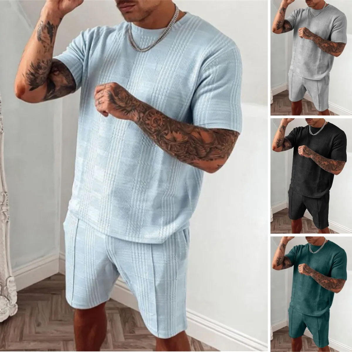 GELITAYIN Mens  Summer Commuter Set Lightweight Short Sleeve Shirt Pants Breathable Office Work Outdoor Casual Travel Solid
