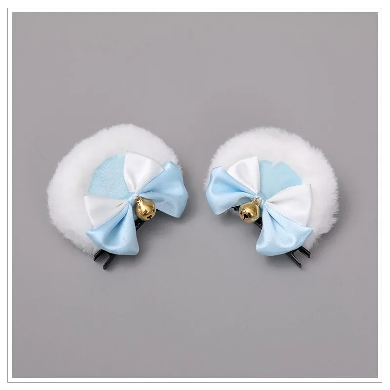 Faux Fur Clips de Cabelo com Double Bowknot Bell, Orelhas de Urso Redondas, Pelúcia Animal Hairpins, Anime Lolita Kawaii Cosplay Acessórios, Doce